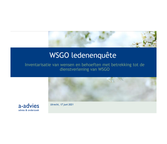 Voorkant WSGO ledenenquête staat qua afbeelding bloesem op met de Tekst 