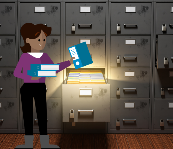 Animatie afbeelding - Dame met een archiefmappen in haar hand 