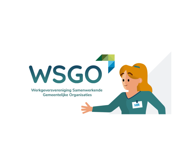 Een animatie poppetje HR dame met het logo van de WSGO 