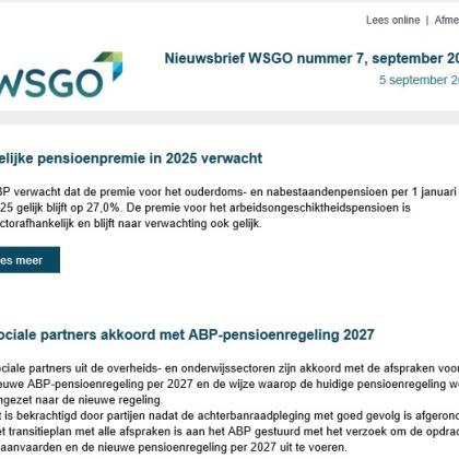 Voorkant van de nieuwsbrief met wsgo logo en tekst 